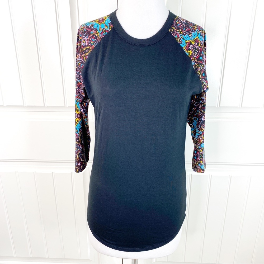 LuLaRoe Randy Black Paisley Raglan Sleeve Knit Tee
